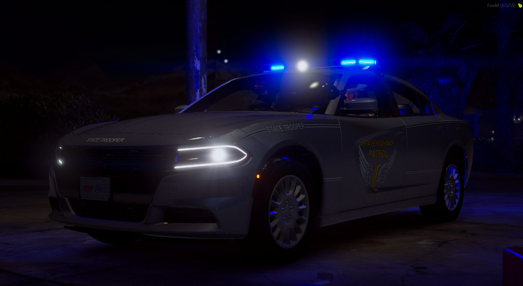 Ohio State Highway Patrol cruiser at night
